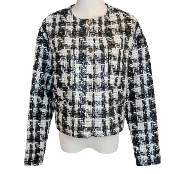 Dolce Cabo Tweed Black/ White Houndstooth and Sequin Lady Jacket size S. - Picture 1 of 6